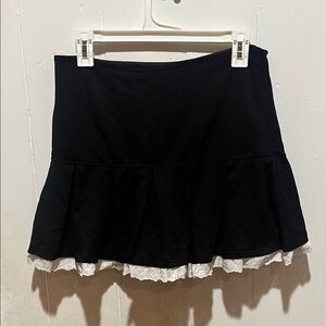 Cider Black Skater Mini Skirt with White Lace Hem